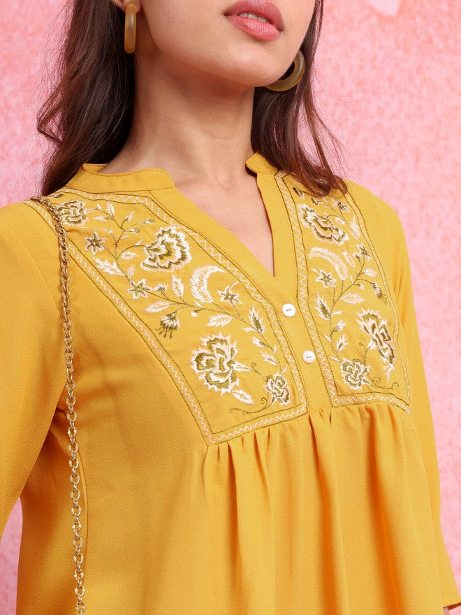 Vishudh Women Yellow Embroidered Top - Yellow - Image 5