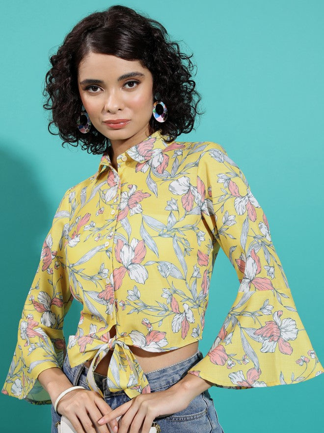 Vishudh Women Light Yellow Printed Regular Top - Yellow - Image 1
