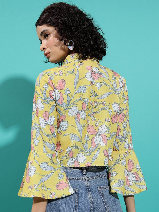 Vishudh Women Light Yellow Printed Regular Top - Yellow - Image 3