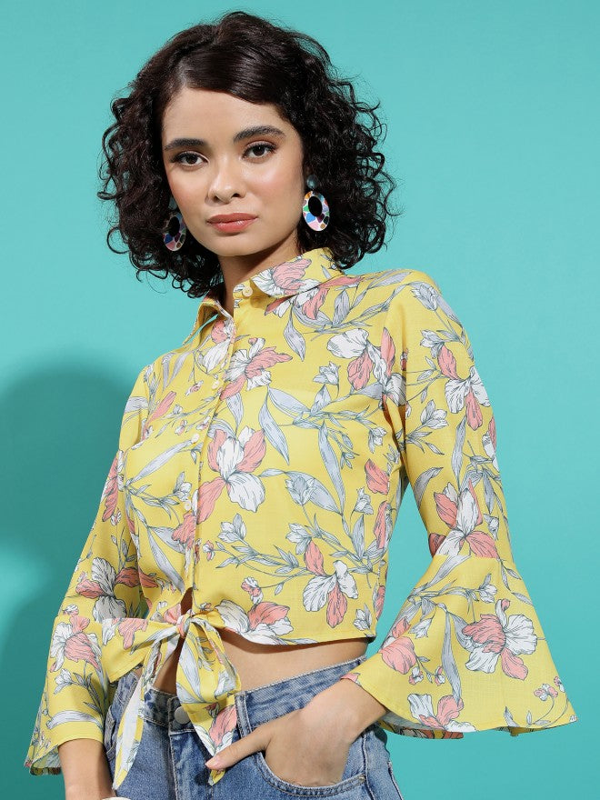 Vishudh Women Light Yellow Printed Regular Top - Yellow - Image 4