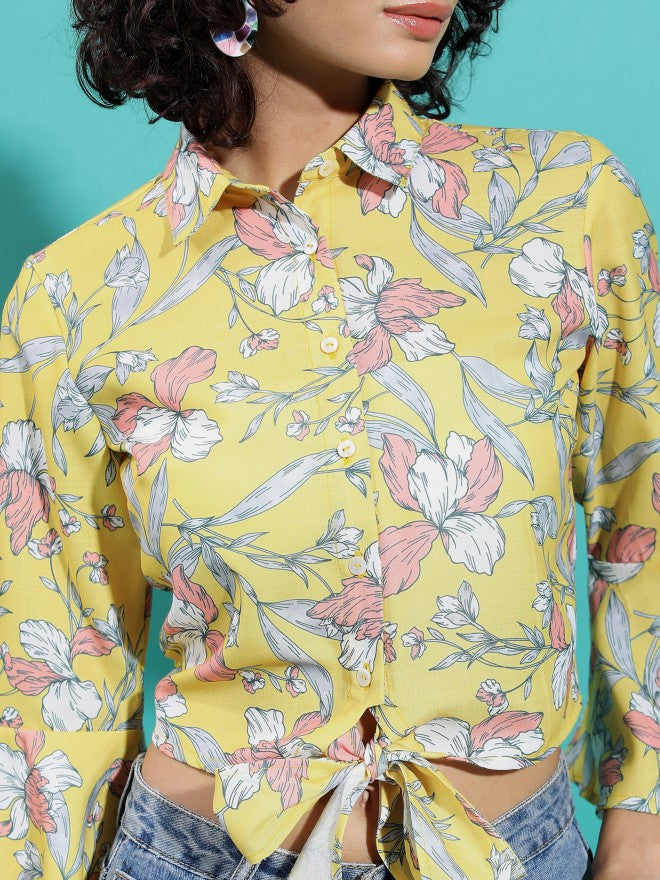 Vishudh Women Light Yellow Printed Regular Top - Yellow - Image 5