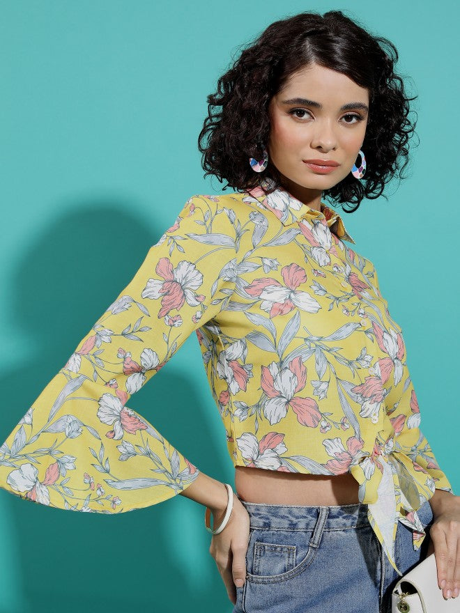 Vishudh Women Light Yellow Printed Regular Top - Yellow - Image 6
