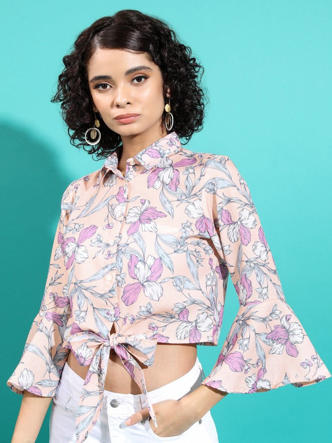 Vishudh Women Peach Printed Regular Top - Peach - Image 1