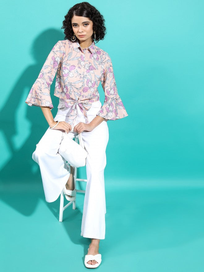 Vishudh Women Peach Printed Regular Top - Peach - Image 2
