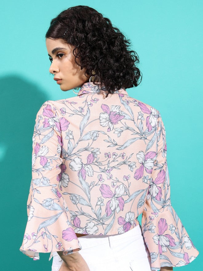 Vishudh Women Peach Printed Regular Top - Peach - Image 3