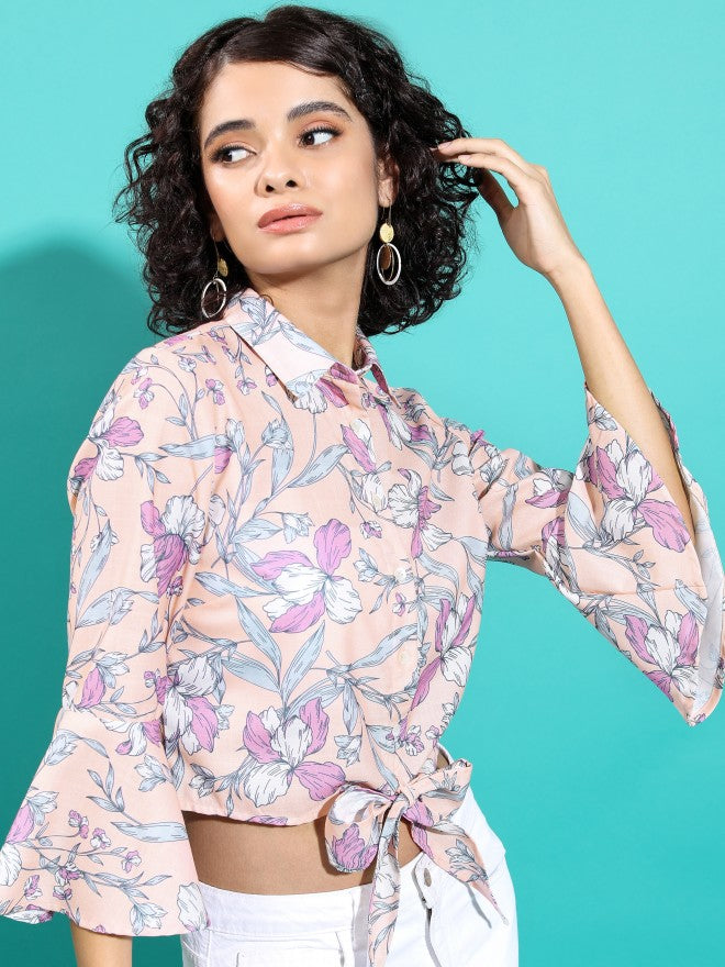 Vishudh Women Peach Printed Regular Top - Peach - Image 6
