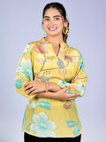 Vishudh Women Yellow Printed Shirt Style Top - Yellow - Image 1