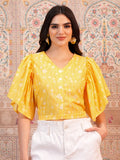 Vishudh Women Yellow Printed Top - Yellow - Image 1