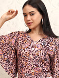 Vishudh Women Peach Printed Crop Top - Peach - Image 1