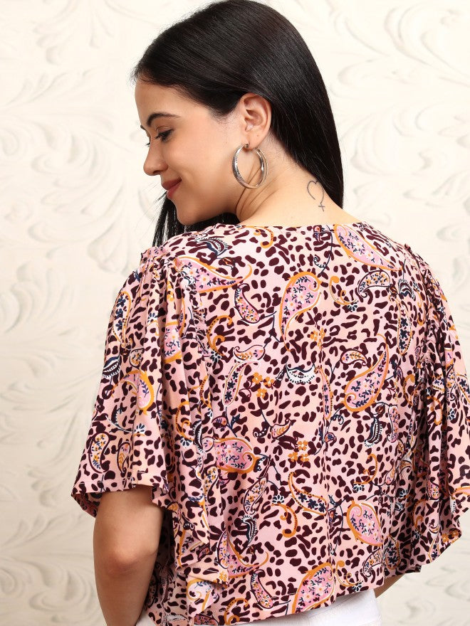 Vishudh Women Peach Printed Crop Top - Peach - Image 3