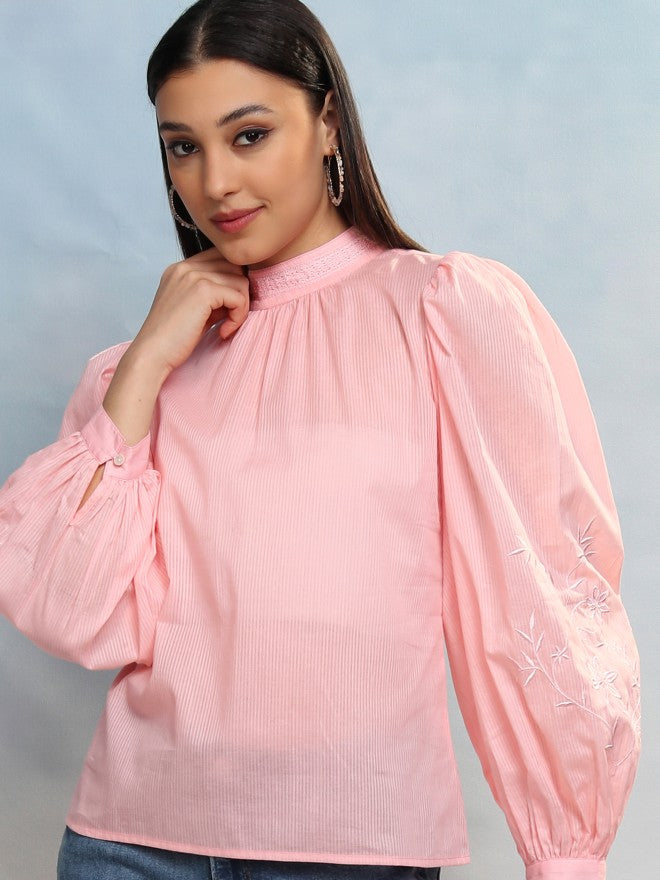 Vishudh Women Rose Embroidered Top - Rose - Image 1