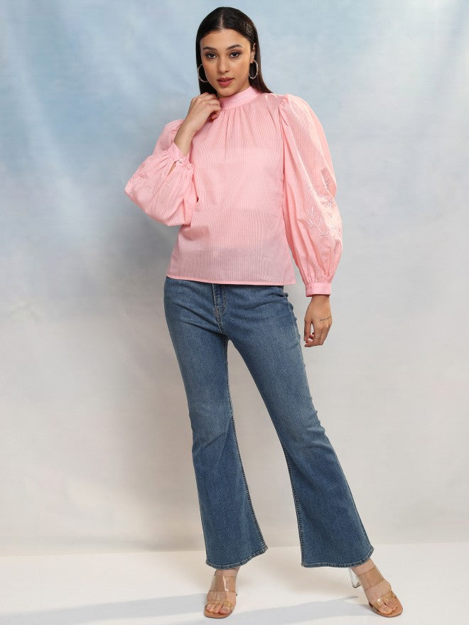 Vishudh Women Rose Embroidered Top - Rose - Image 2