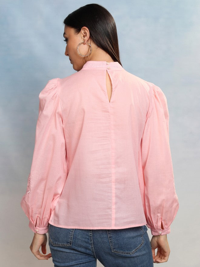Vishudh Women Rose Embroidered Top - Rose - Image 3