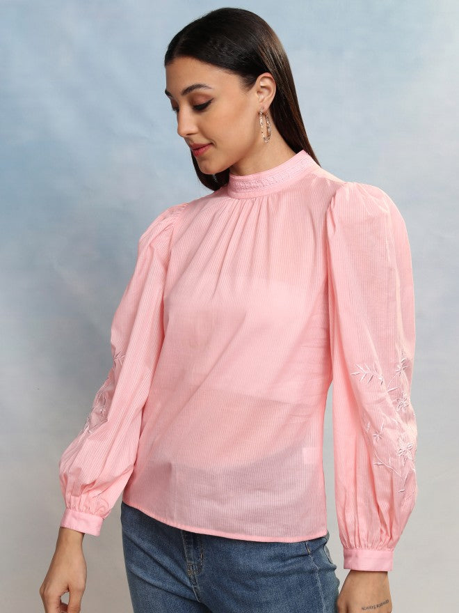 Vishudh Women Rose Embroidered Top - Rose - Image 4