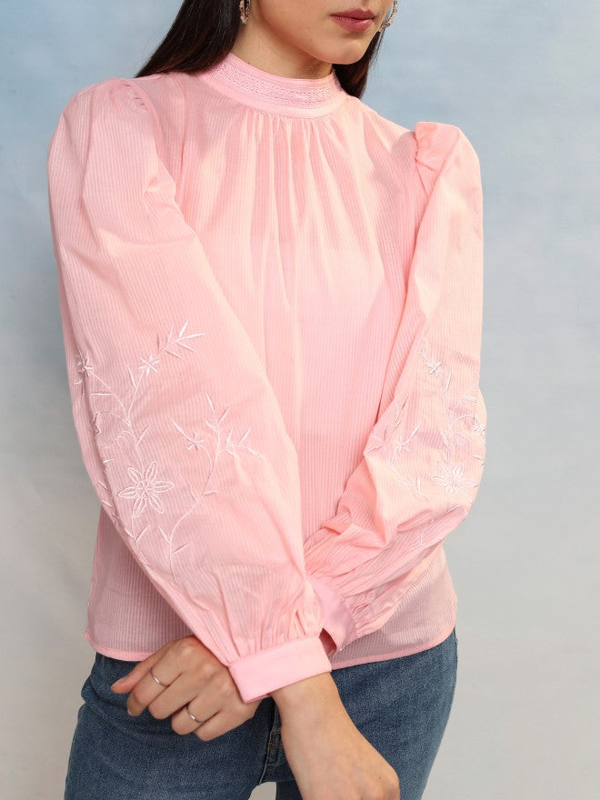 Vishudh Women Rose Embroidered Top - Rose - Image 7