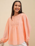 Vishudh Women Peach Embroidered Top - Peach - Image 1