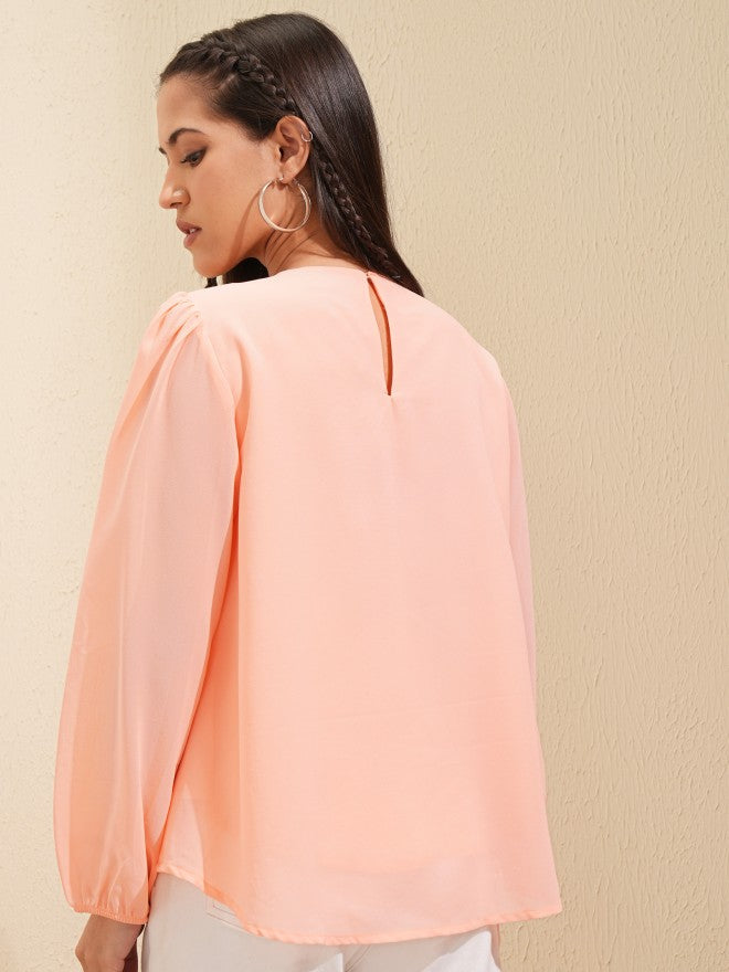 Vishudh Women Peach Embroidered Top - Peach - Image 3