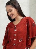 Vishudh Women Maroon Embroidered Regular Top - Maroon - Image 1
