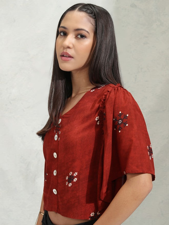Vishudh Women Maroon Embroidered Regular Top - Maroon - Image 4