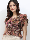 Vishudh Women Peach Printed Top - Peach - Image 1