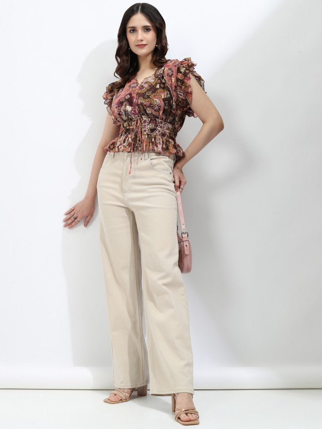 Vishudh Women Peach Printed Top - Peach - Image 2