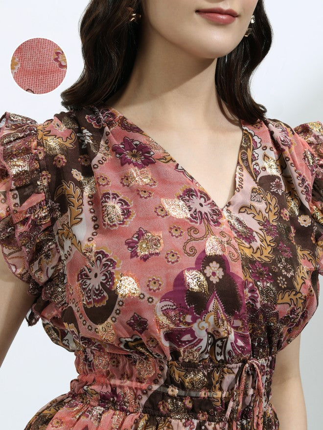 Vishudh Women Peach Printed Top - Peach - Image 5