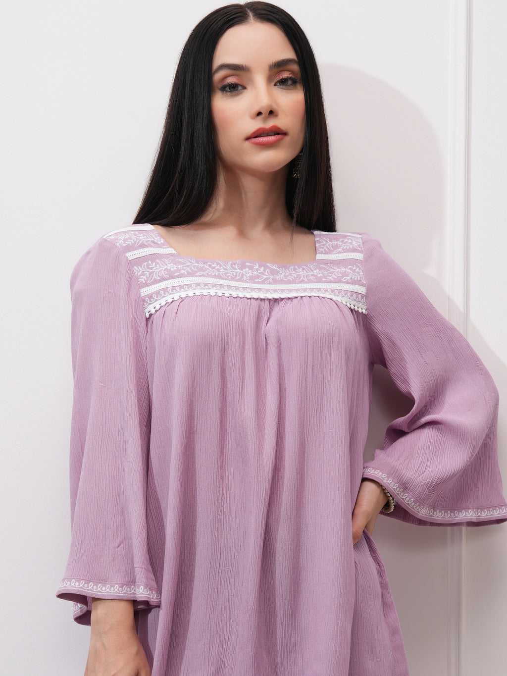 Vishudh Women Mauve Embroidered Top - Mauve - Image 1