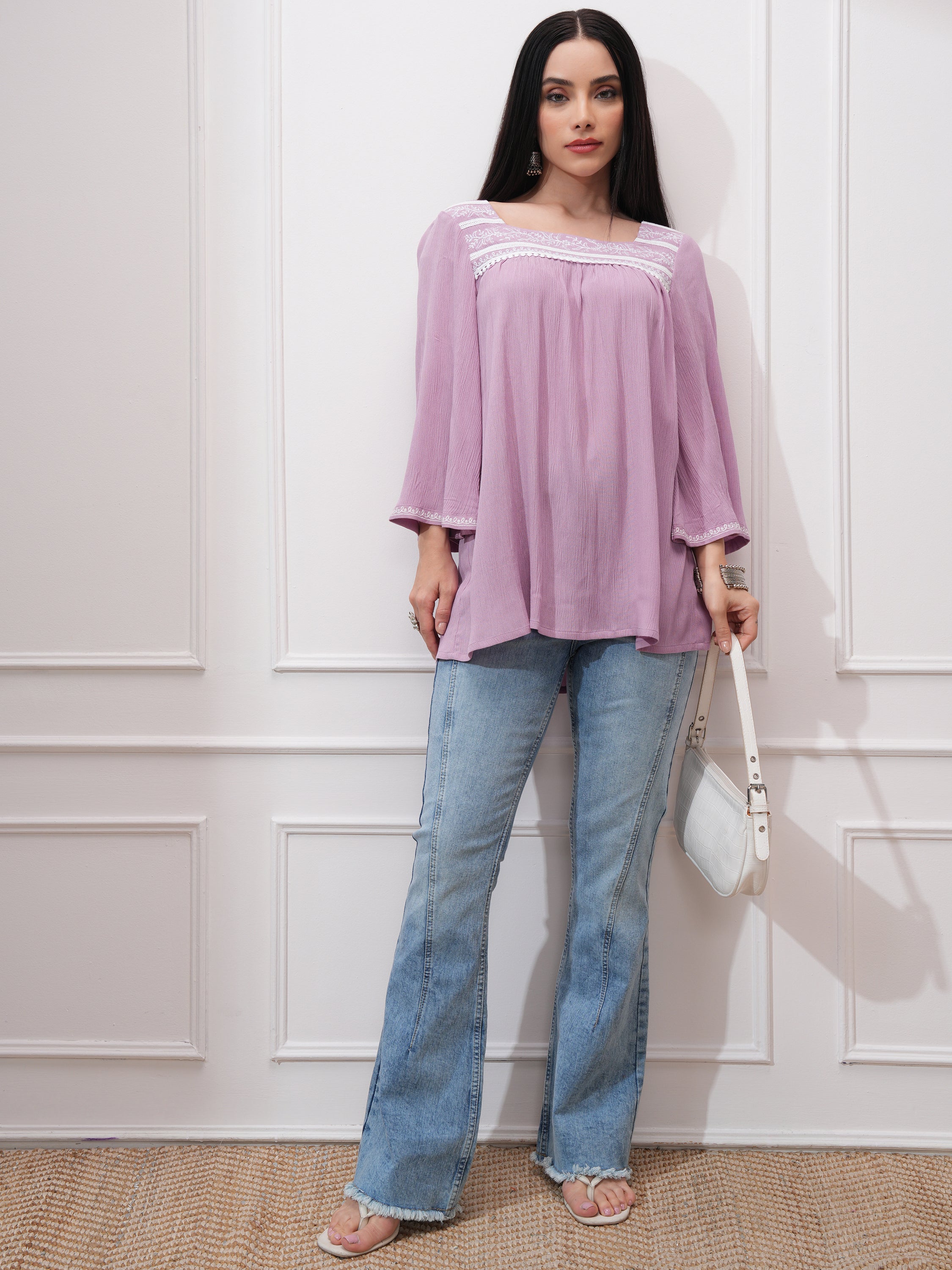 Vishudh Women Mauve Embroidered Top - Mauve - Image 2