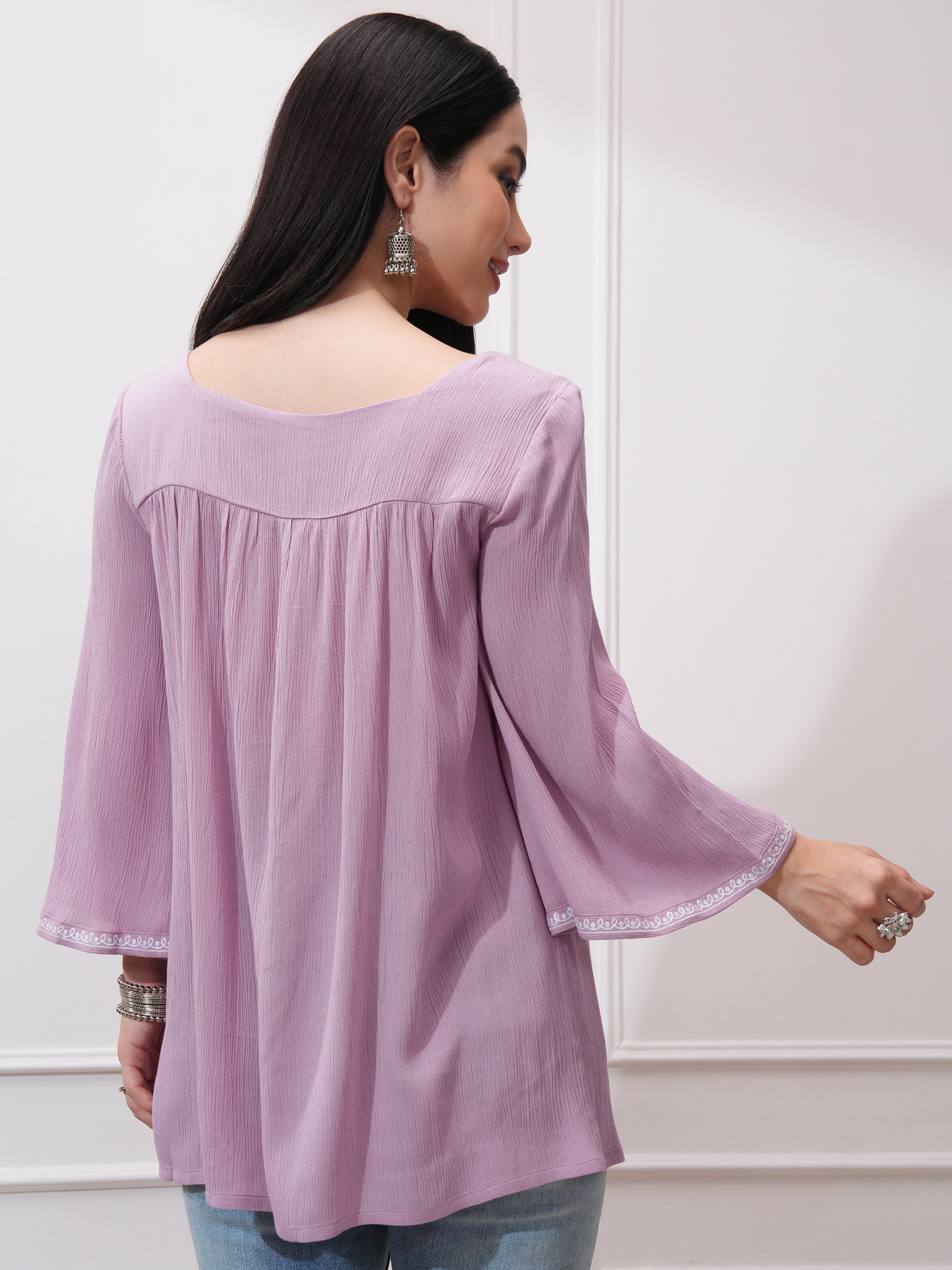 Vishudh Women Mauve Embroidered Top - Mauve - Image 3