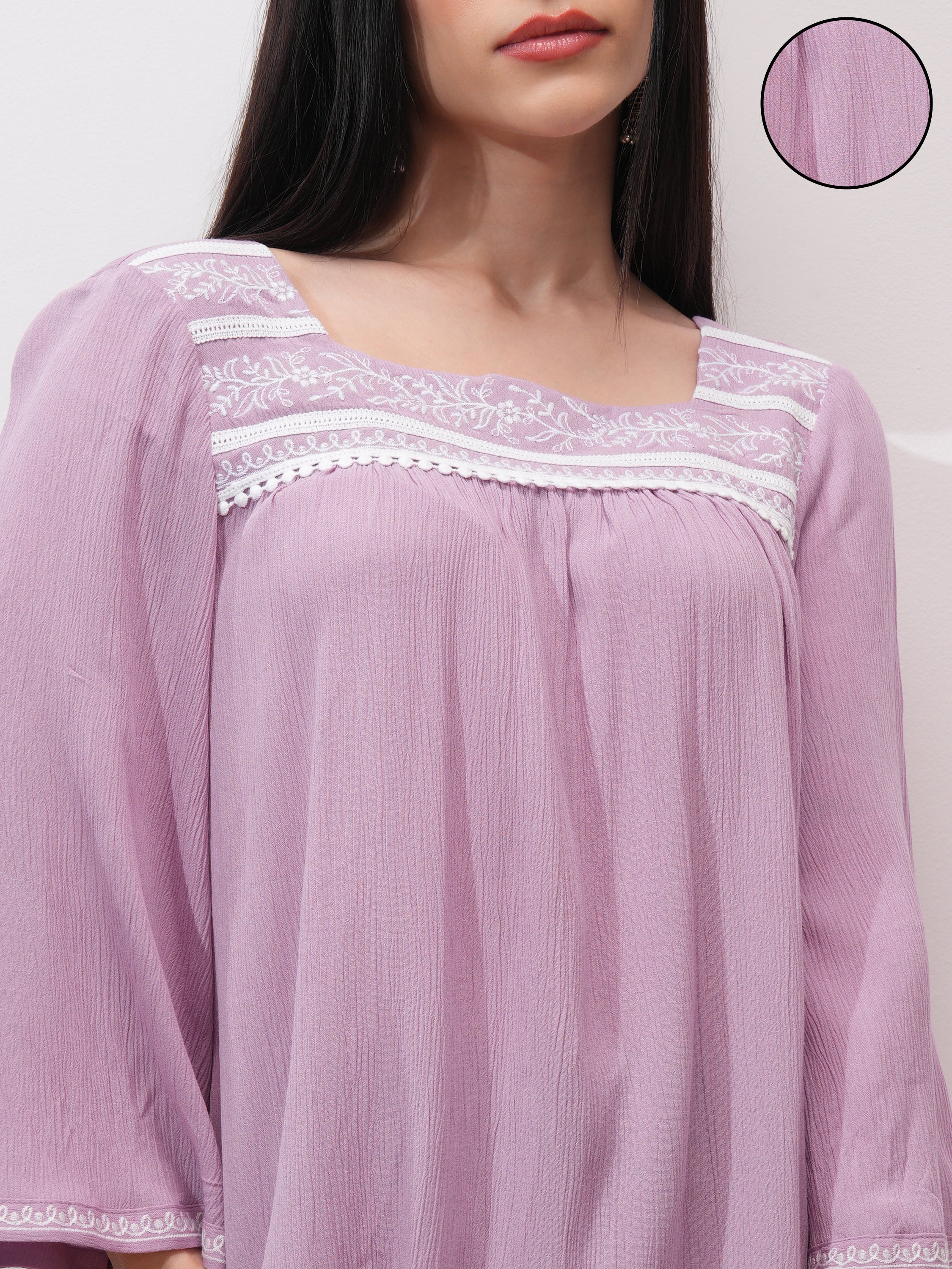 Vishudh Women Mauve Embroidered Top - Mauve - Image 5