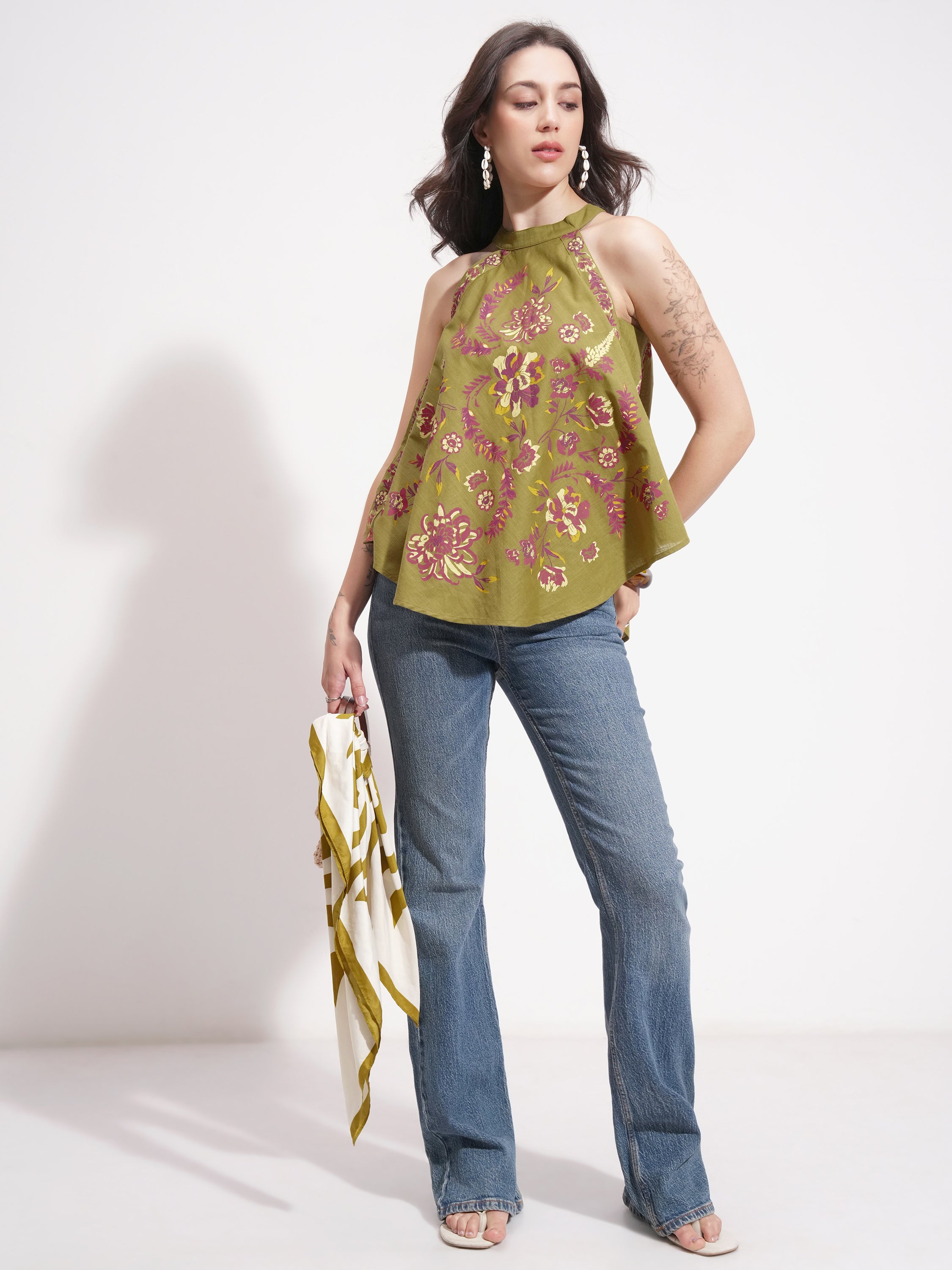 Vishudh Women Green Printed Top - Green - Image 2