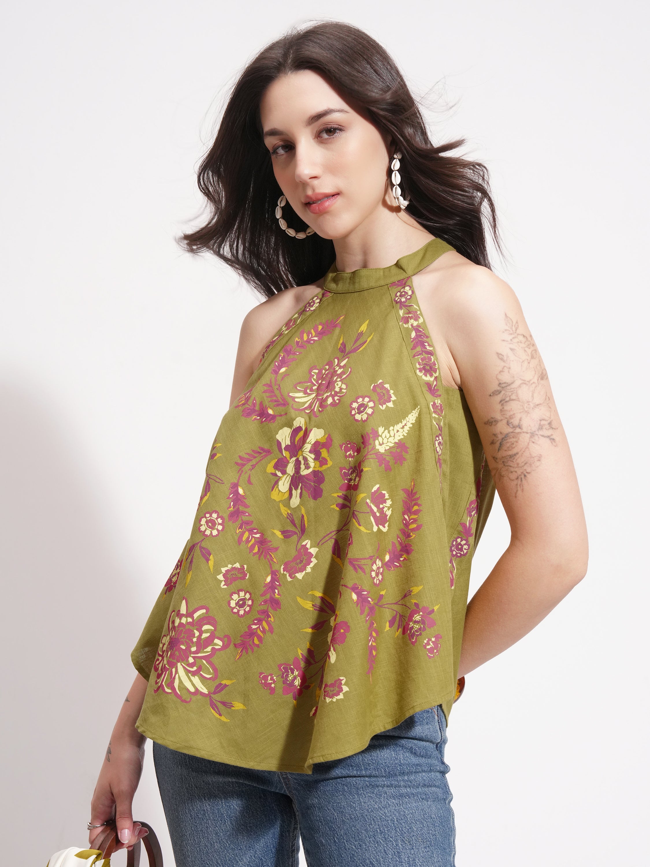 Vishudh Women Green Printed Top - Green - Image 4