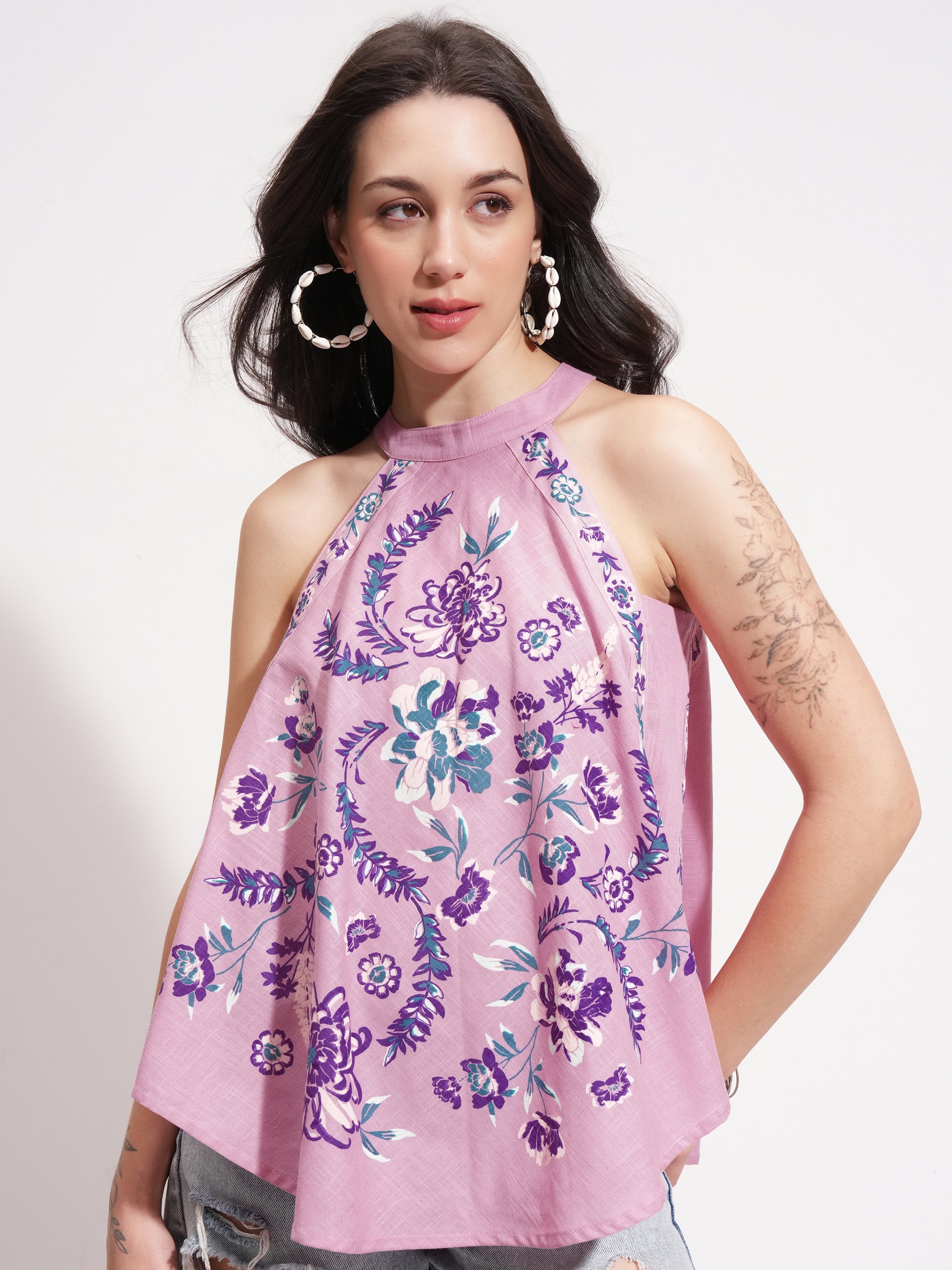 Vishudh Women Pink Printed Top - Pink - Image 1
