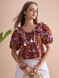 Vishudh Women Maroon Printed Top - Maroon - Image 1