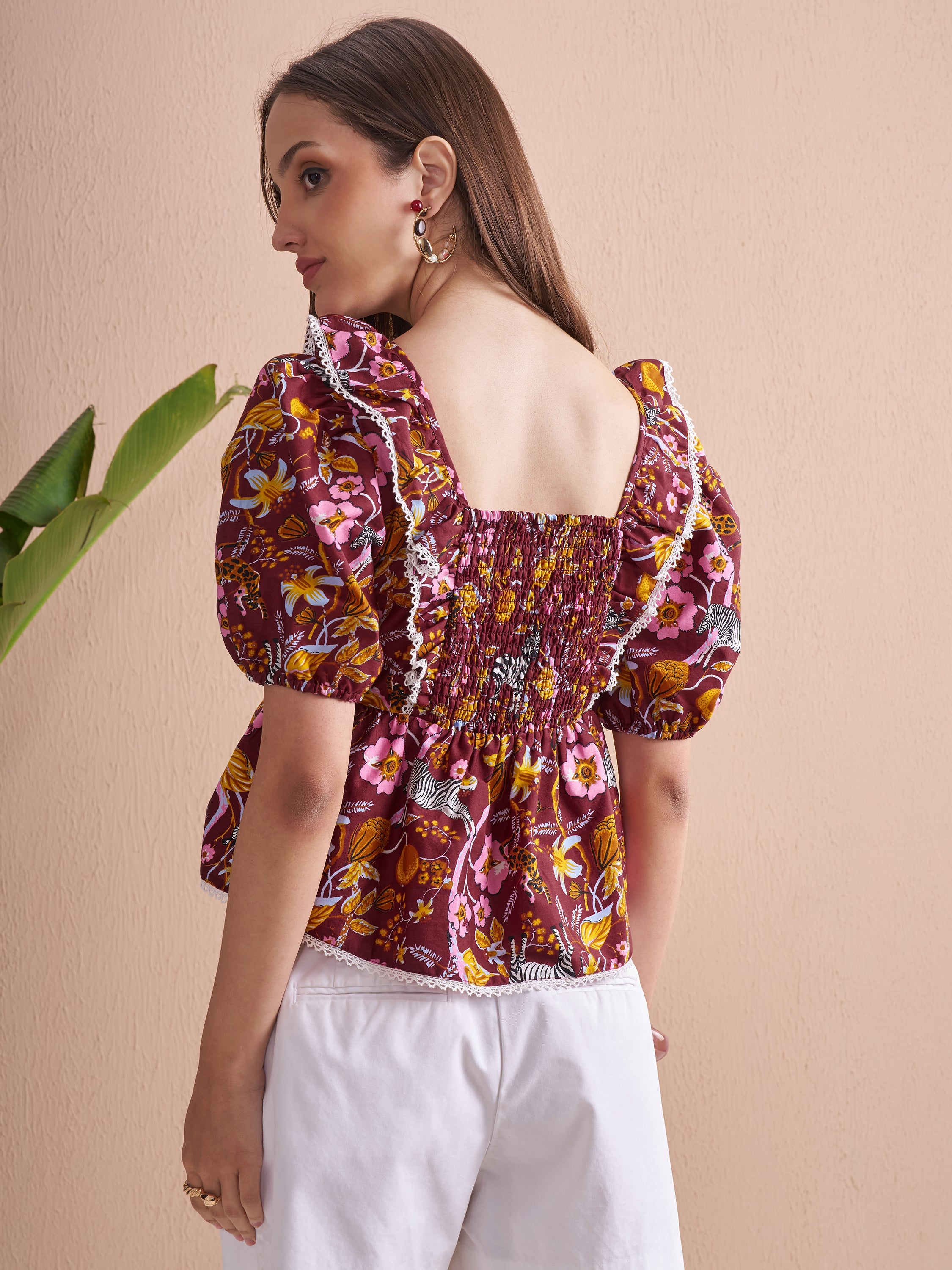 Vishudh Women Maroon Printed Top - Maroon - Image 3