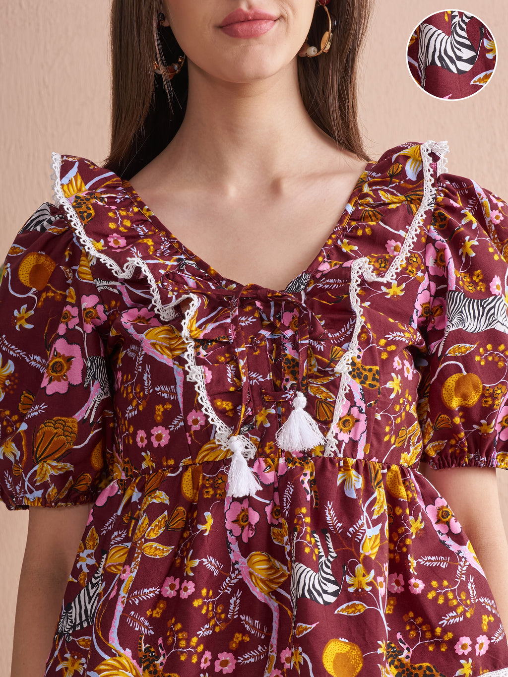 Vishudh Women Maroon Printed Top - Maroon - Image 5