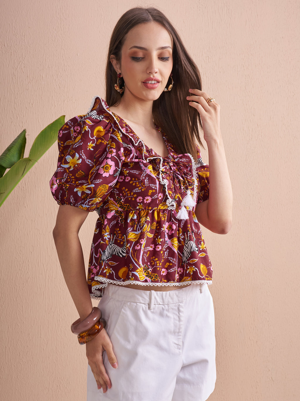 Vishudh Women Maroon Printed Top - Maroon - Image 6