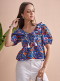 Vishudh Women Blue Printed Top - Blue - Image 1