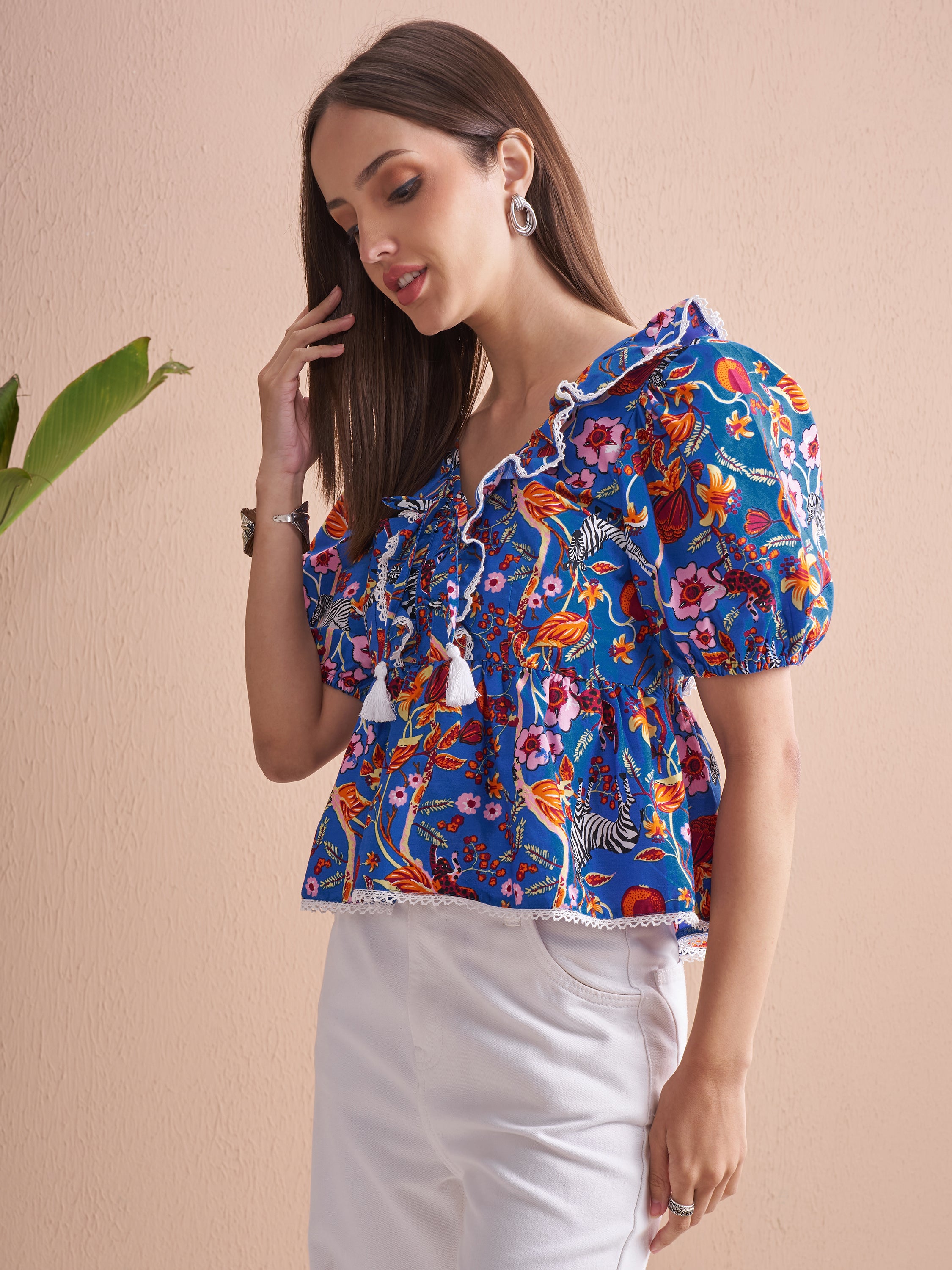 Vishudh Women Blue Printed Top - Blue - Image 4
