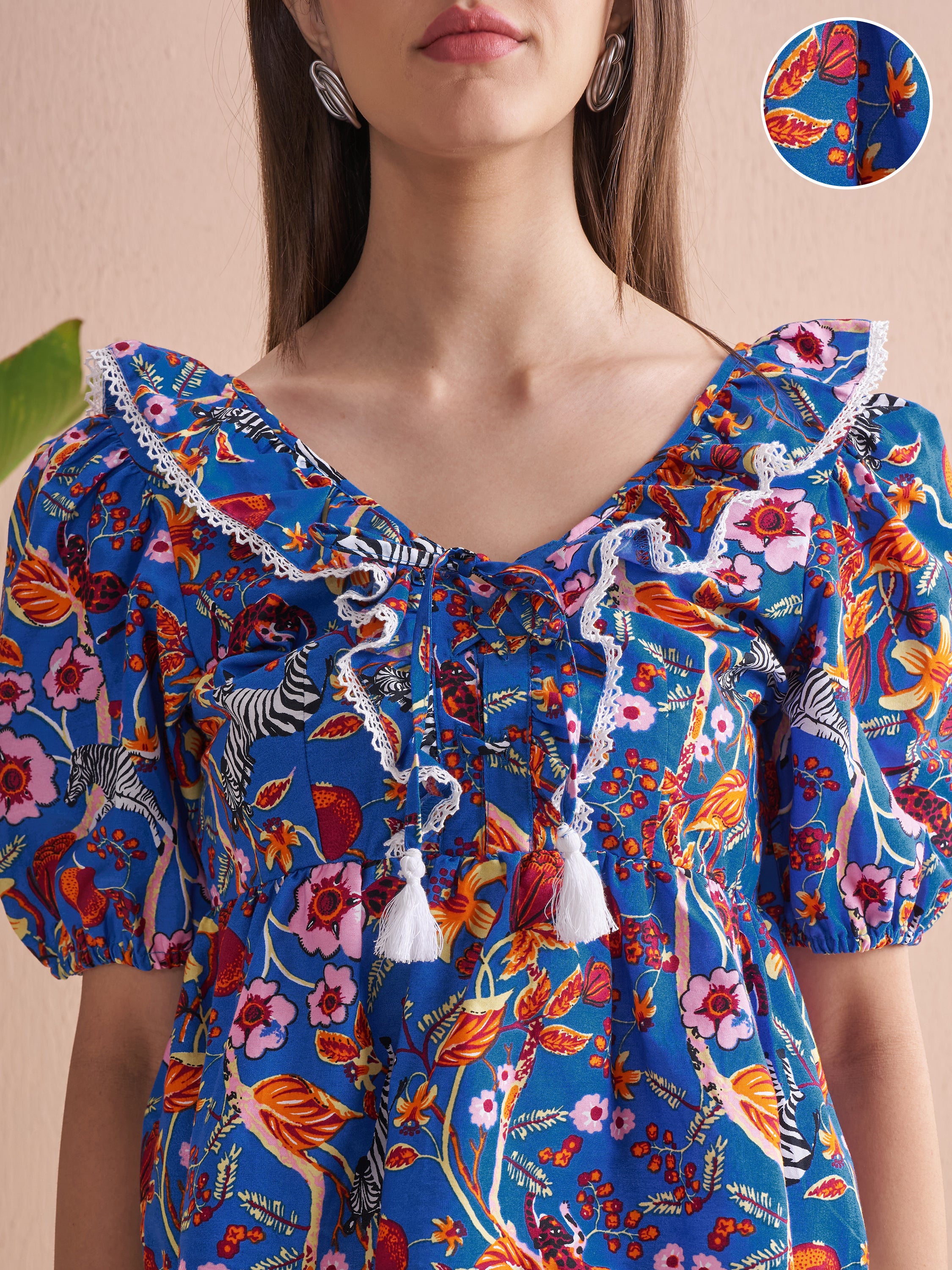 Vishudh Women Blue Printed Top - Blue - Image 5