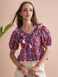Vishudh Women Purple Printed Top - Purple - Image 1