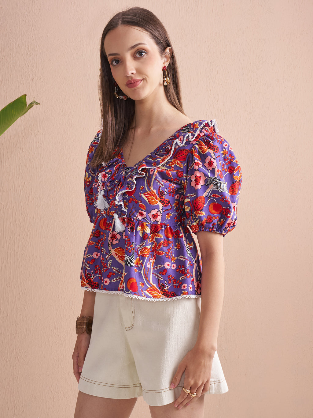 Vishudh Women Purple Printed Top - Purple - Image 4