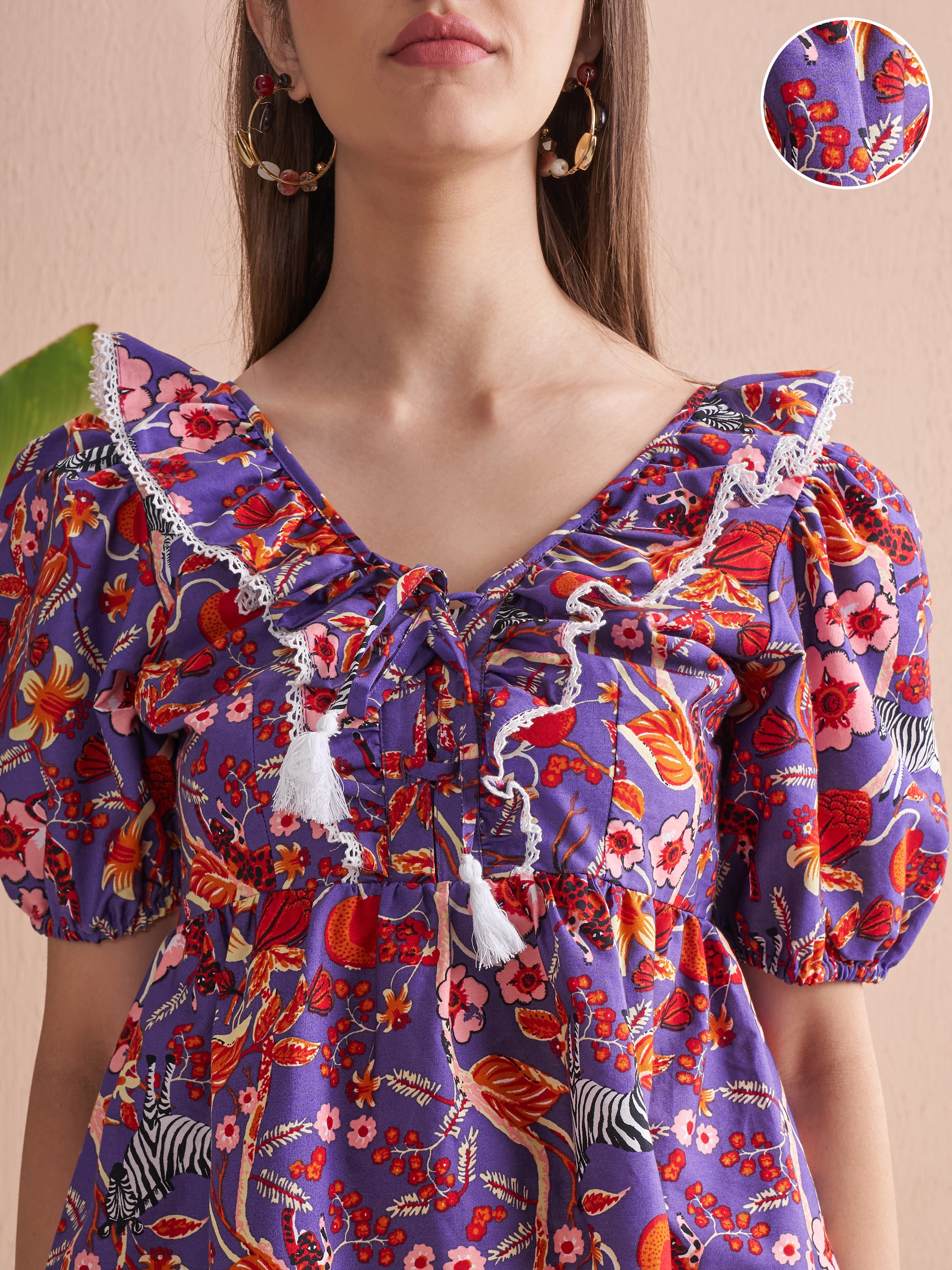 Vishudh Women Purple Printed Top - Purple - Image 5