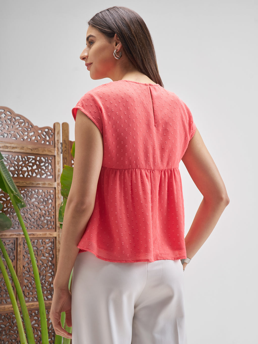 Vishudh Women Peach Embroidered Top - Peach - Image 3