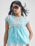 Vishudh Women Blue Embroidered Top - Blue - Image 1
