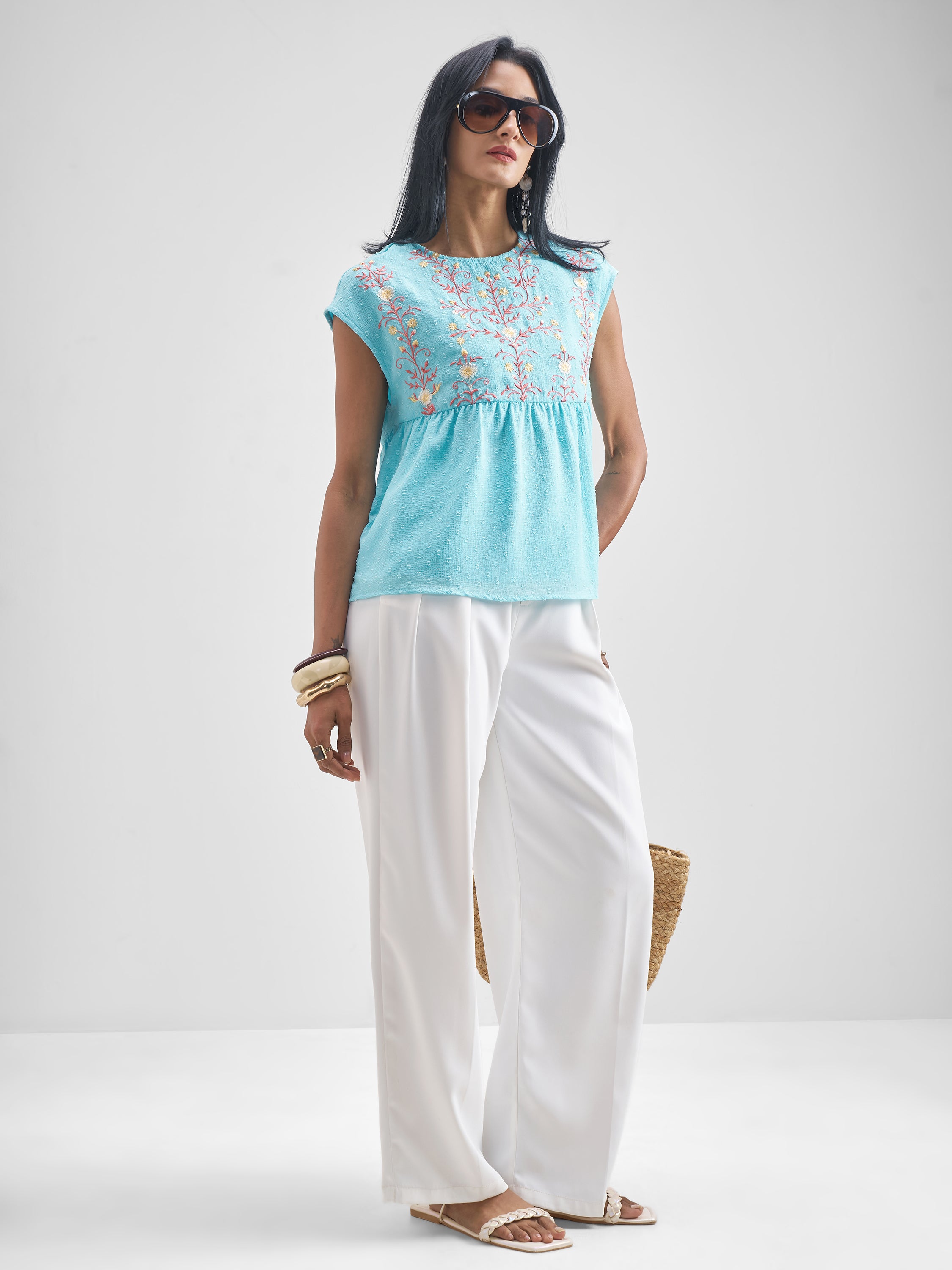 Vishudh Women Blue Embroidered Top - Blue - Image 2