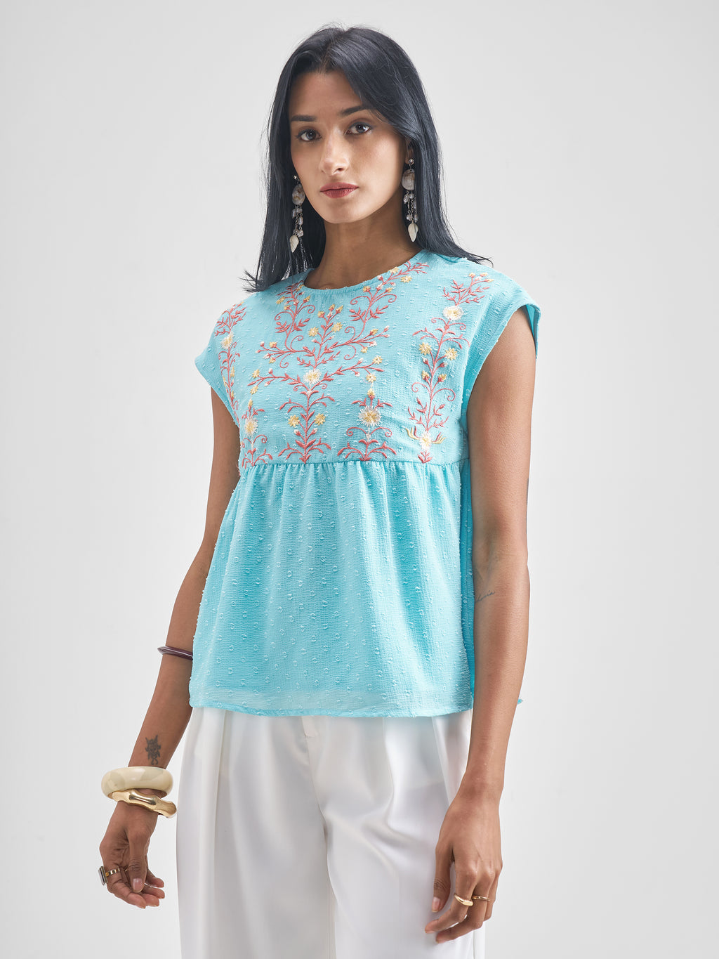 Vishudh Women Blue Embroidered Top - Blue - Image 4