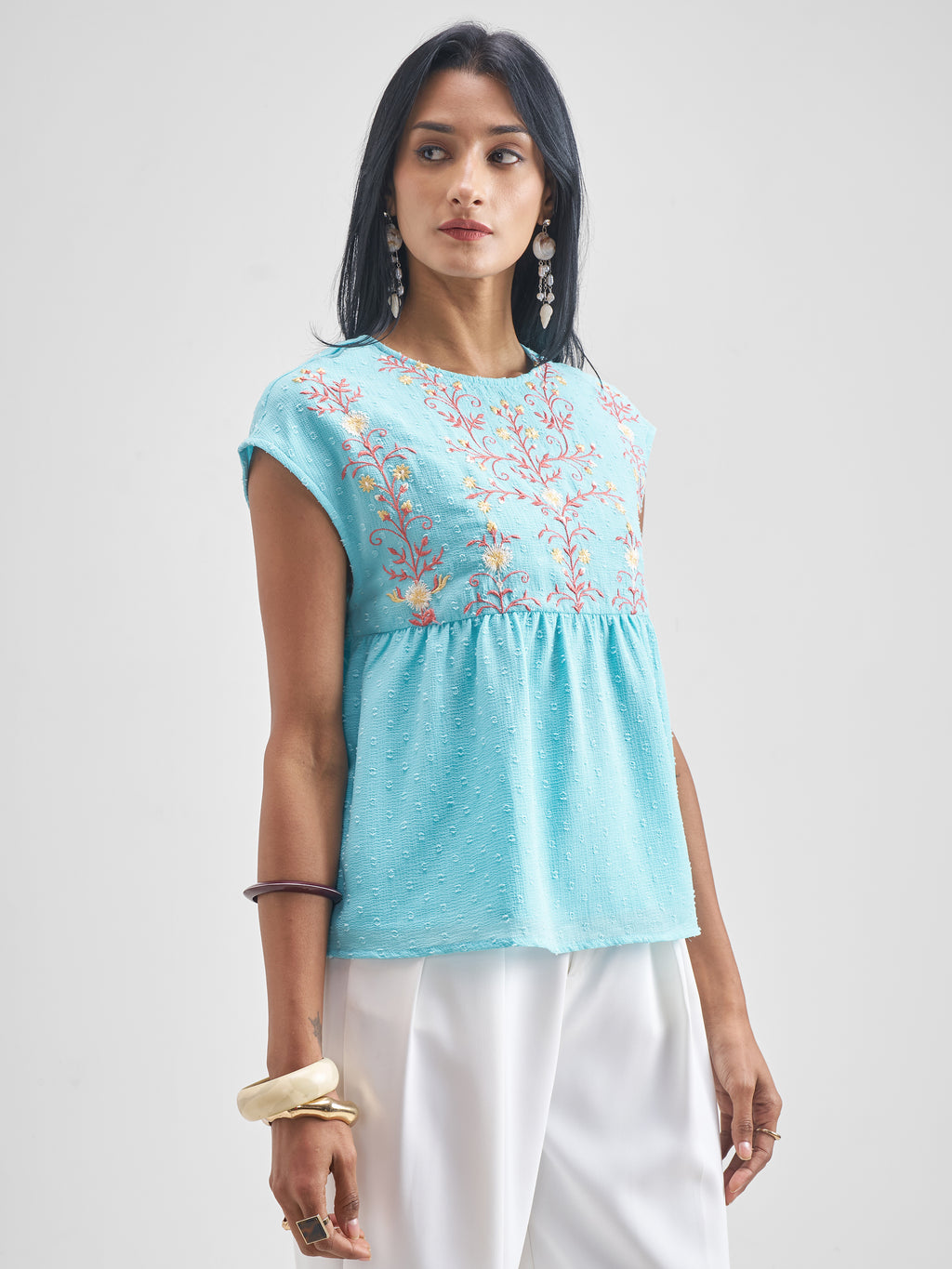 Vishudh Women Blue Embroidered Top - Blue - Image 6