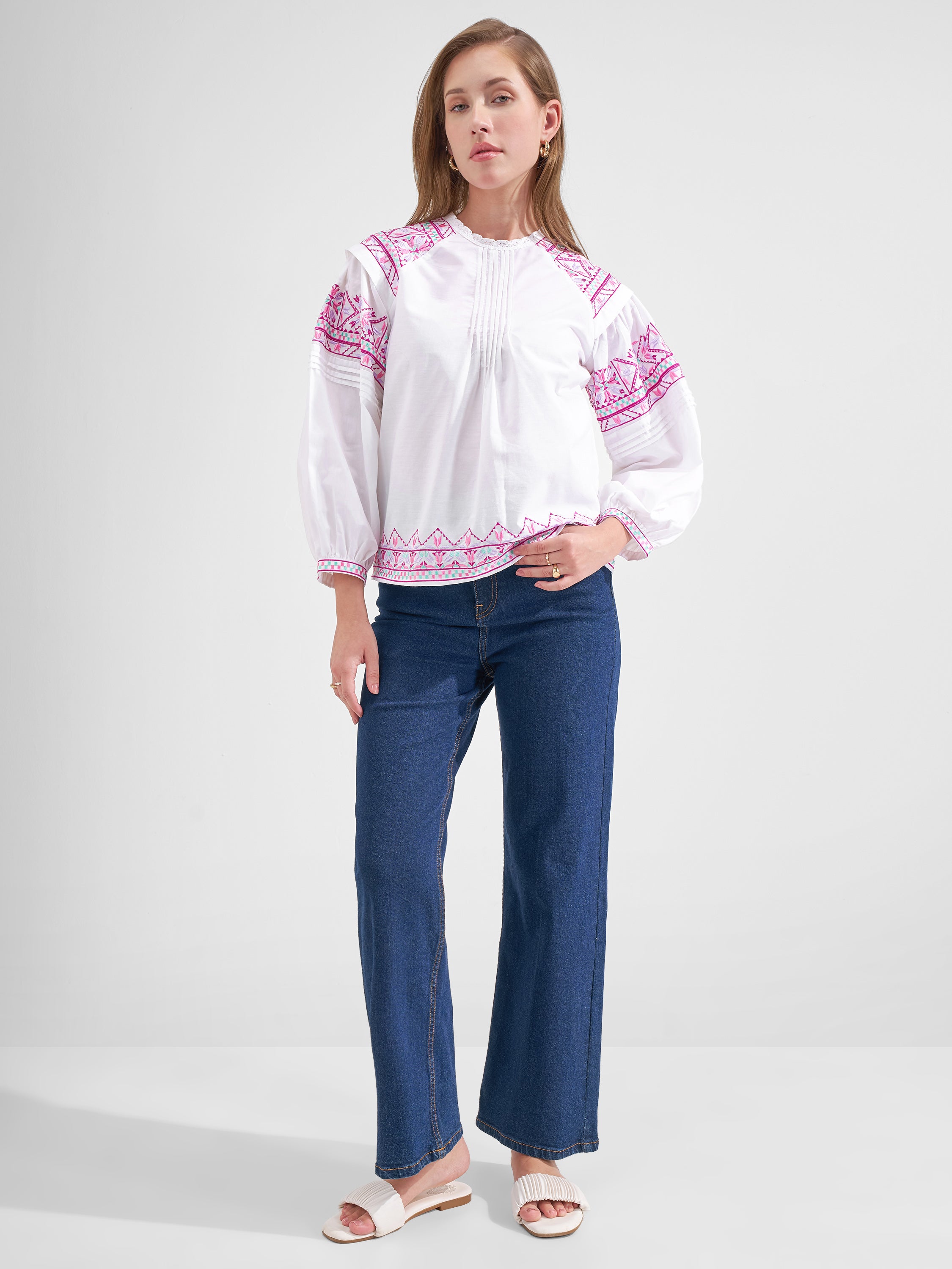 Vishudh Women White Embroidered Top