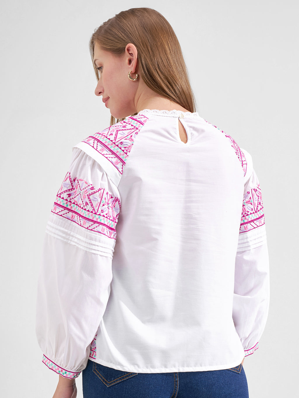 Vishudh Women White Embroidered Top